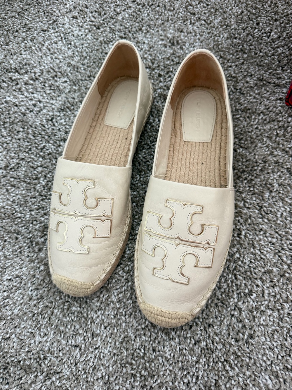 Tory Burch Off-White Leather Espadrille Slip-Ons